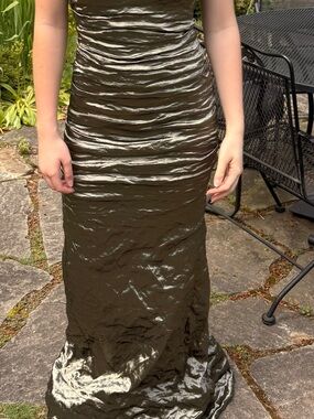 Y2K Nicole Miller Gild Label Olive Green Ruched Wedding Dress